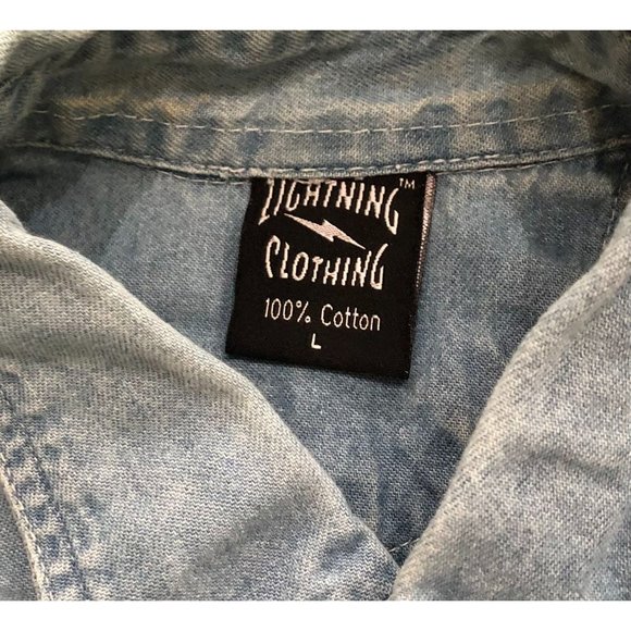 Lightning Clothing Mens Large Blue Motorcycle Eagle Graphic Denim Button Up Vest - Picture 5 of 7